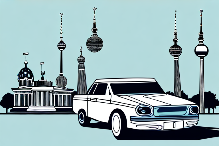 A car with berlin's iconic landmarks in the background
