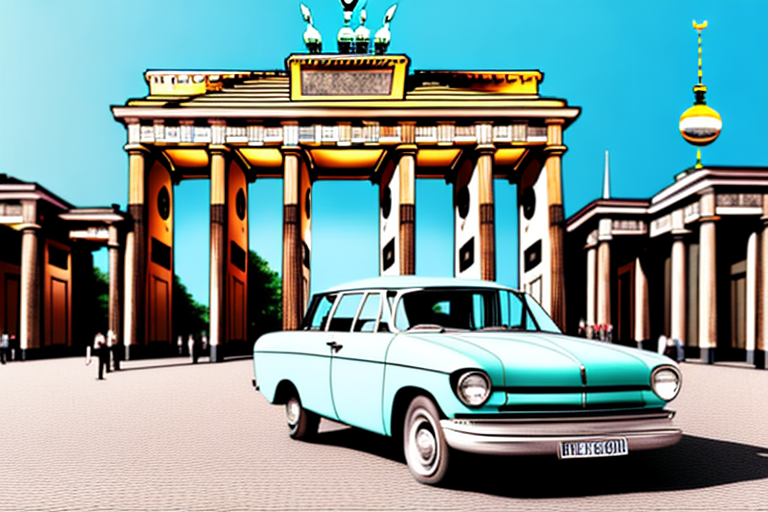 A vintage car parked near the iconic brandenburg gate in berlin