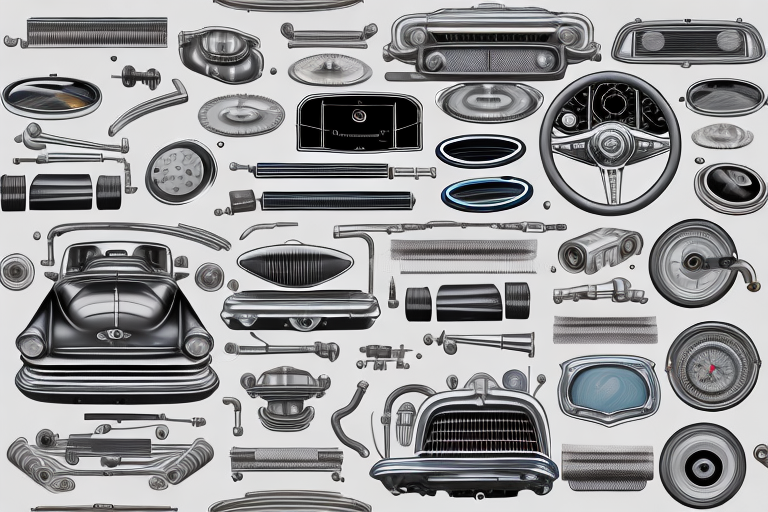 Vintage car parts such as steering wheels