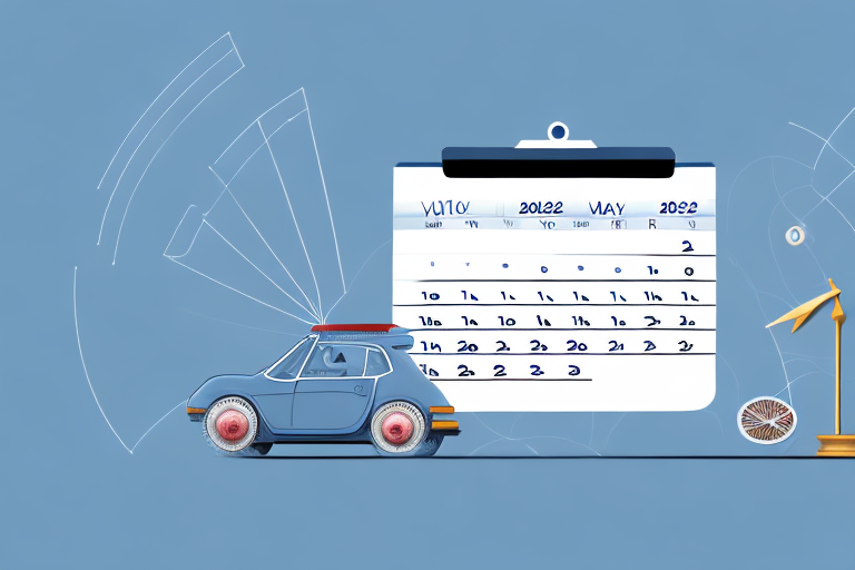 A car with a calendar showing the year 2023 in the background