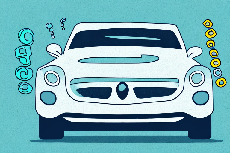 A car parked in a dealership with a large question mark hovering over it