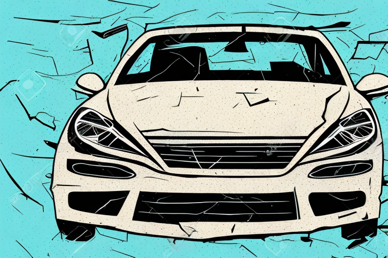 A damaged car with a "for sale" sign on it