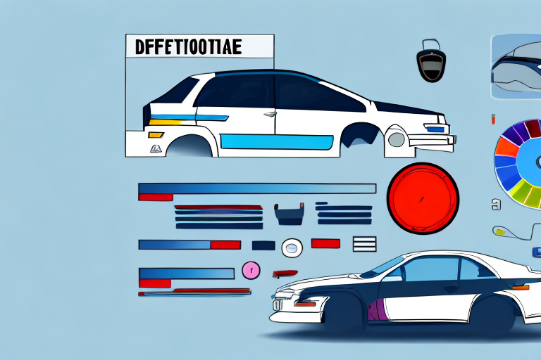 A car with different parts highlighted and a table chart next to it