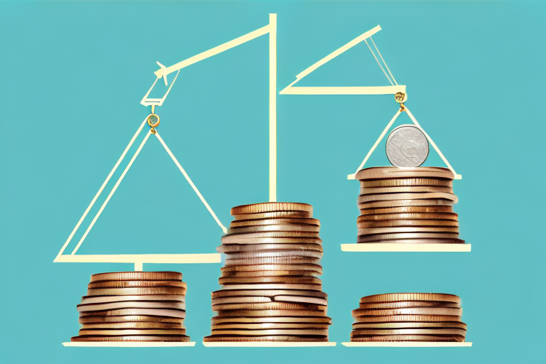 A balanced scale with a house and a pile of coins on each side