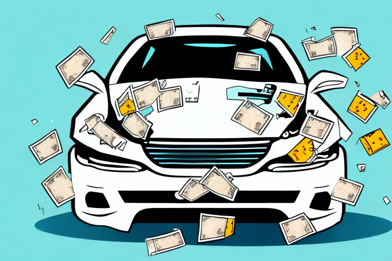 A damaged car with a piggy bank