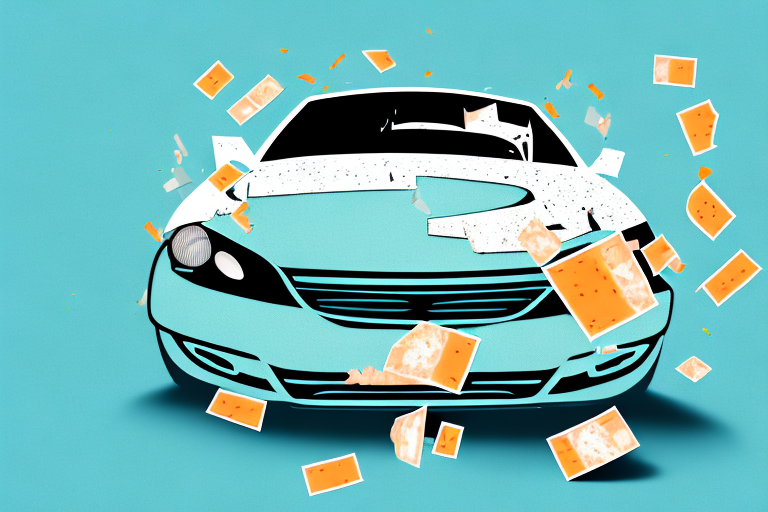 A damaged car with a piggy bank