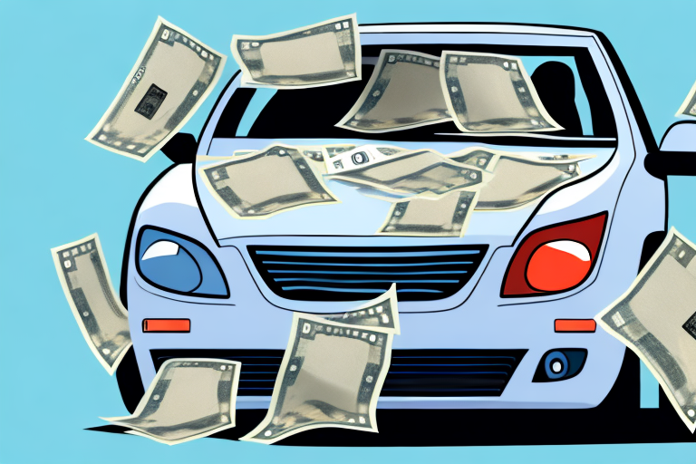 A damaged car with a wallet showing euro bills nearby