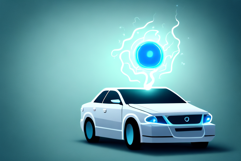 A shady car with its trunk open revealing a glowing mysterious object
