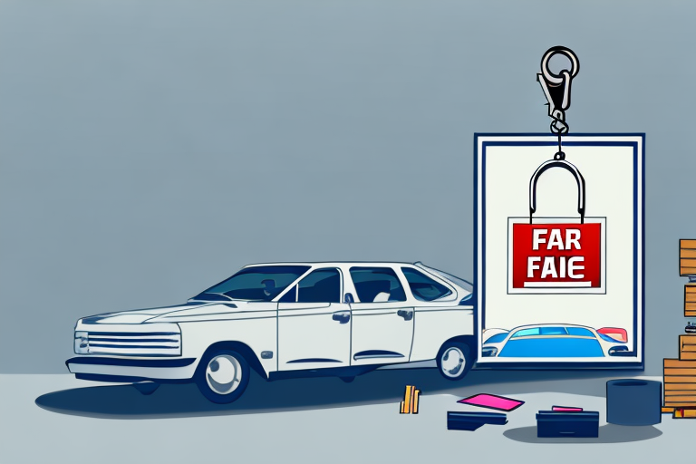 A car with a 'for sale' sign in a dealership