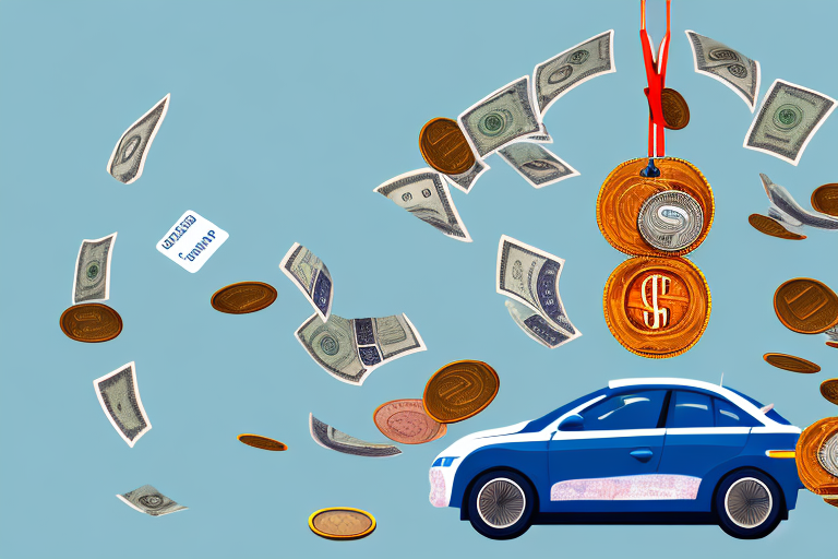 A car with price tags hanging off it