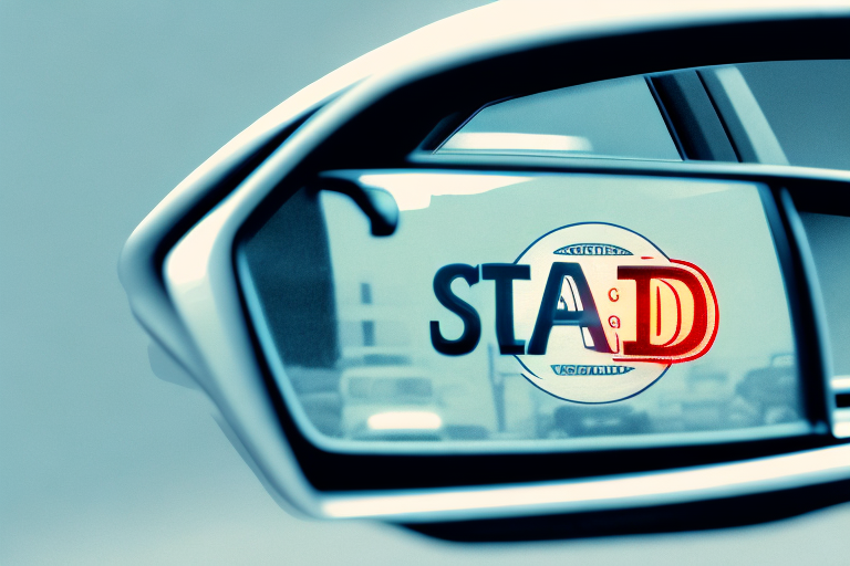 A car with a day registration tag on the rearview mirror