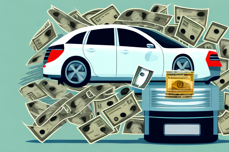 A car parked next to an open safe filled with cash