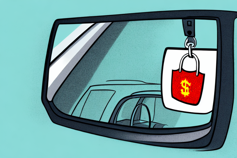 A car with a price tag hanging from the rear-view mirror