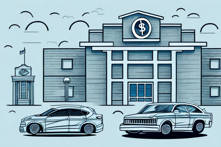 A car parked in front of a bank building