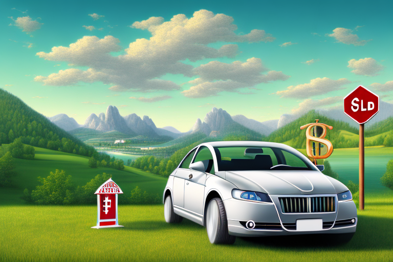 A car with austrian landscape in the background