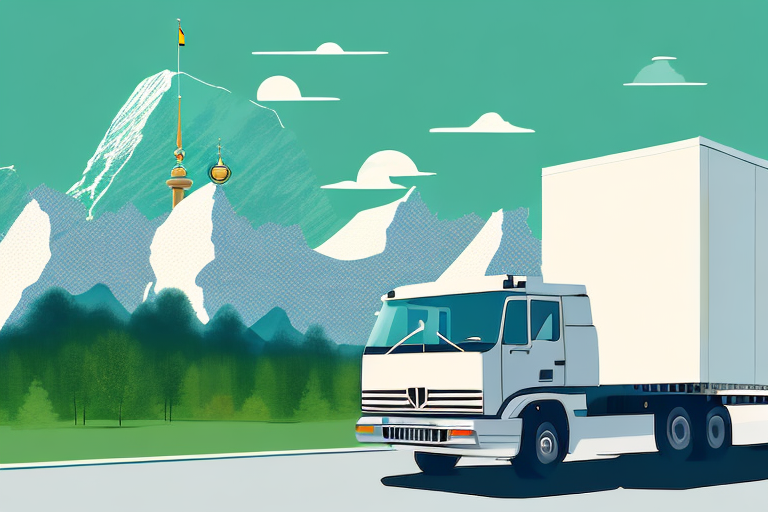 A moving truck driving from a german landscape