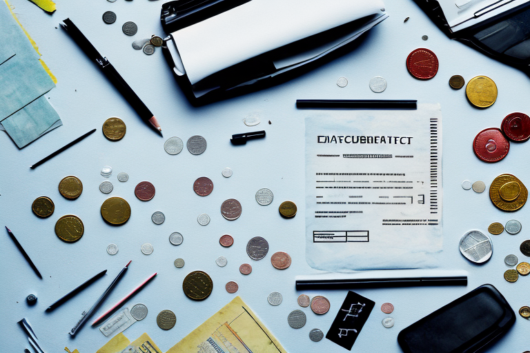 A scattered assortment of car documents with a prominent empty space where the fahrzeugbrief (vehicle registration document) should be