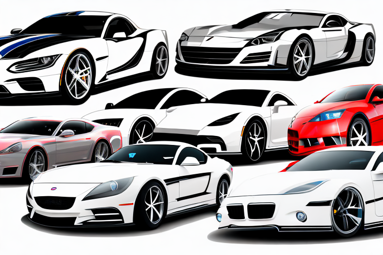 A variety of high-performance cars in different stages of tuning