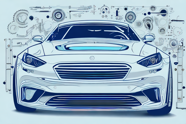 A modern auto-tuning workshop with various tools and car parts