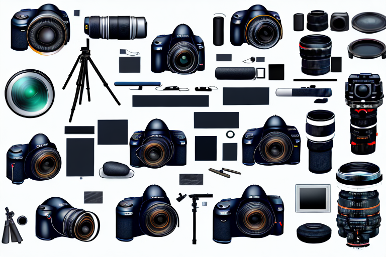 Various camera equipment like a dslr