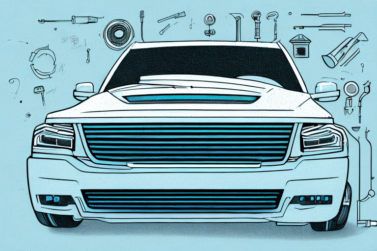 A car with an exaggerated large exhaust pipe on a calm suburban street