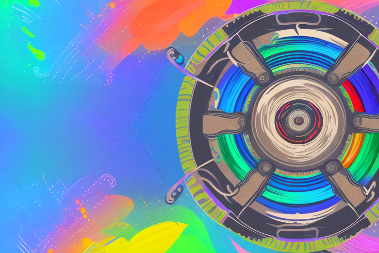 A film reel with vibrant colors streaming from it
