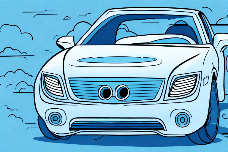 A pair of cloudy car headlights being polished with a cloth and a bottle of polish nearby
