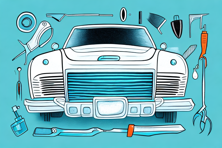 A car with its headlights gleaming brightly