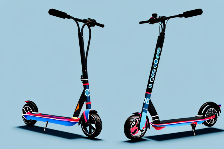 An e-scooter with visible suspension parts