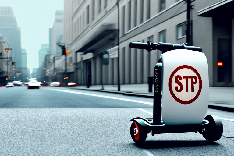 A roller scooter speeding on a city street with blurred surroundings