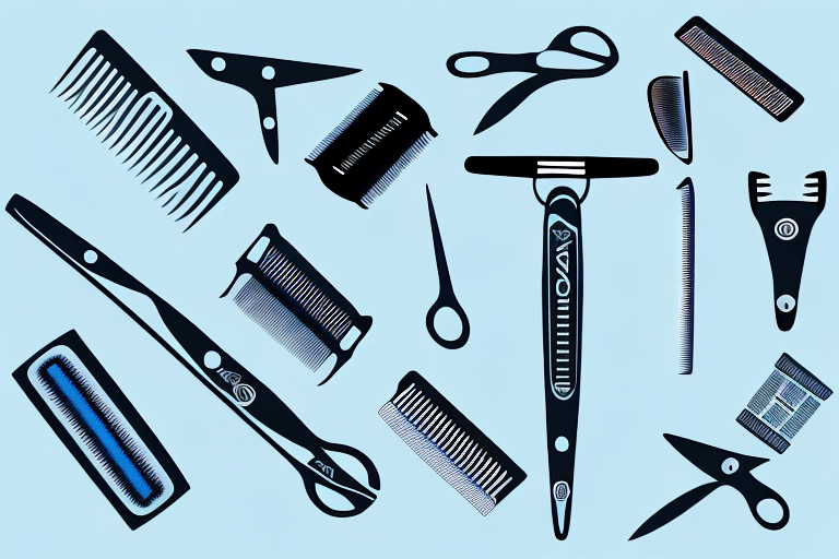 A roller scooter with various hairdressing tools like scissors