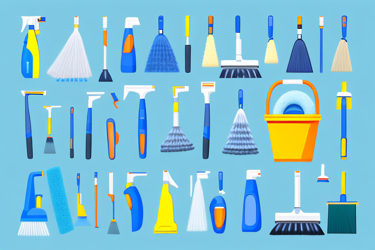 Various car cleaning tools such as a bucket filled with soapy water