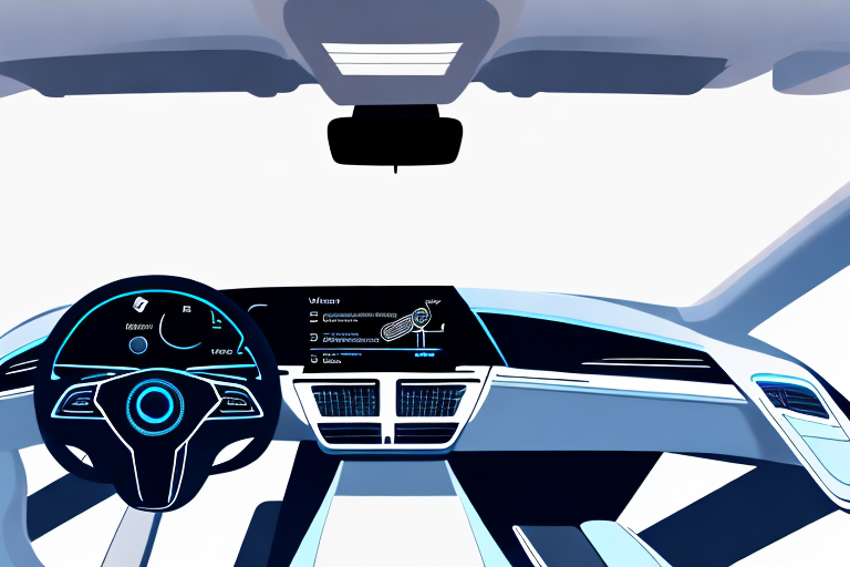 A modern car cockpit showcasing various functions and features such as a digital dashboard