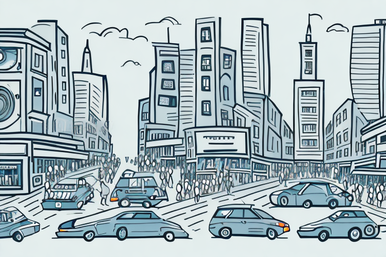 A camera capturing a bustling city street scene from a distance