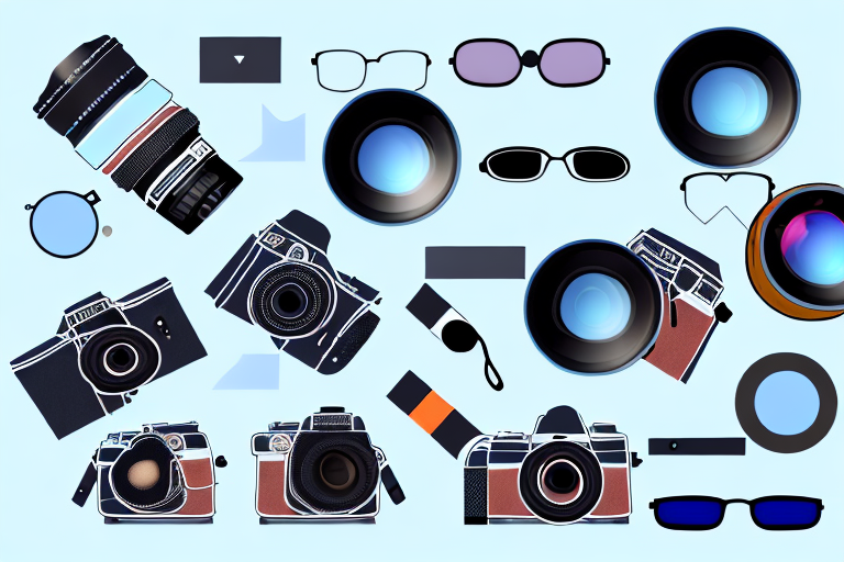 Two camera lenses focusing on a variety of creative props such as hats