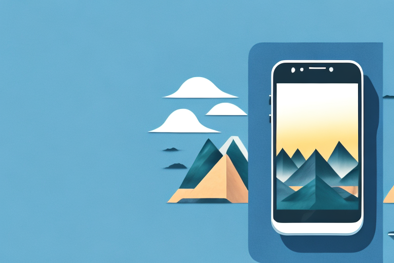 A smartphone on a tripod with a picturesque landscape in the background