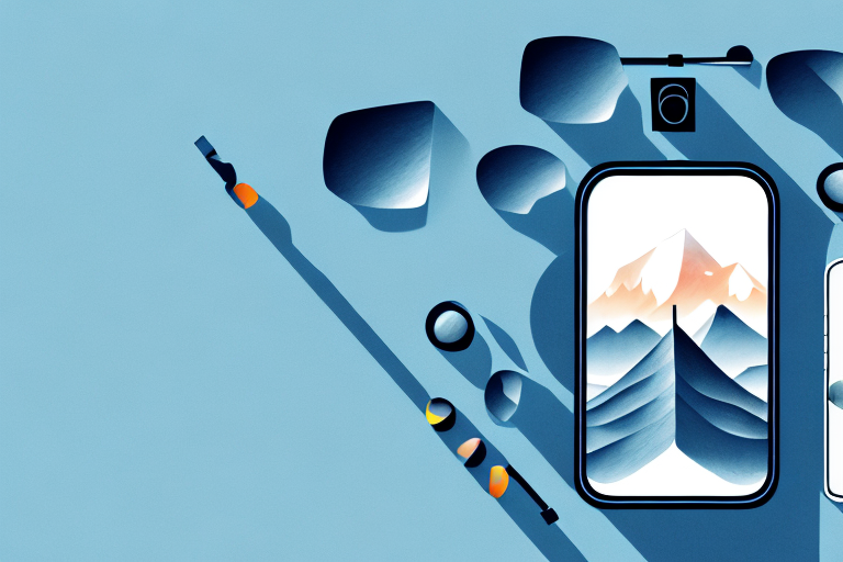 A smartphone on a tripod capturing a scenic landscape