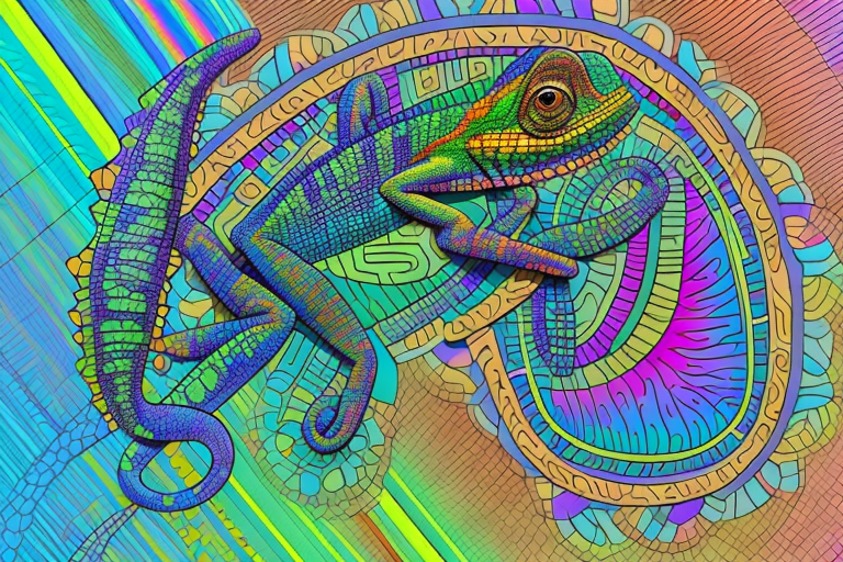 A chameleon on a kaleidoscope of colors