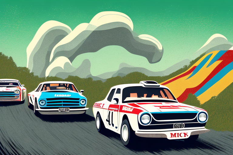 Classic rally cars racing along a winding road