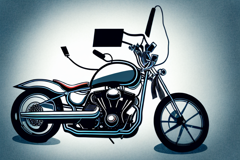 A motorcycle positioned dramatically under a spotlight