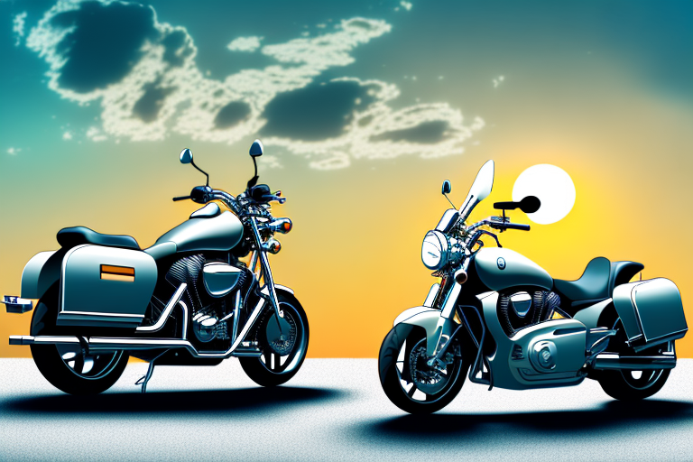 A scenic location with a sleek motorcycle positioned in the center