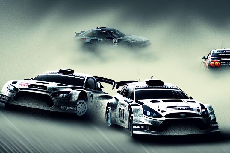 A thrilling rally car race scene