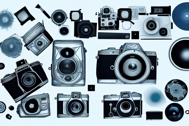 A camera focusing on a collection of photographs
