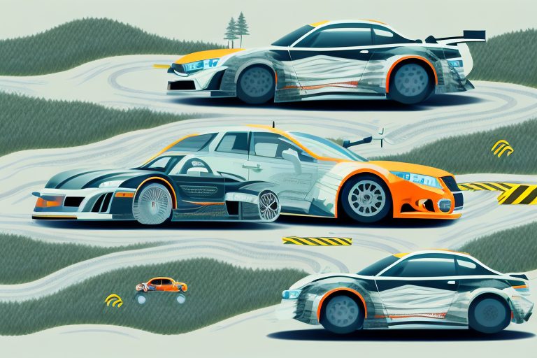 Various types of cars speeding around a winding rally track