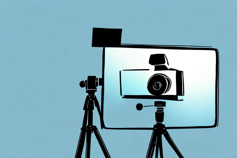 A camera on a tripod facing a mirror