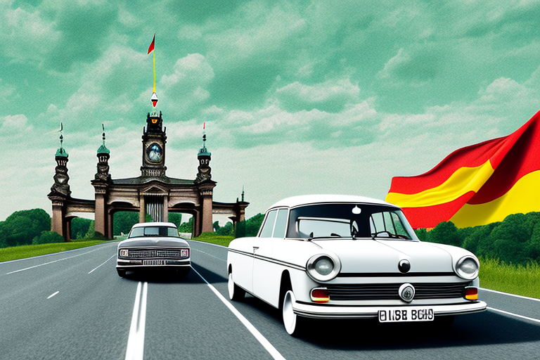Classic vintage cars racing along a scenic route that spans from hamburg to berlin