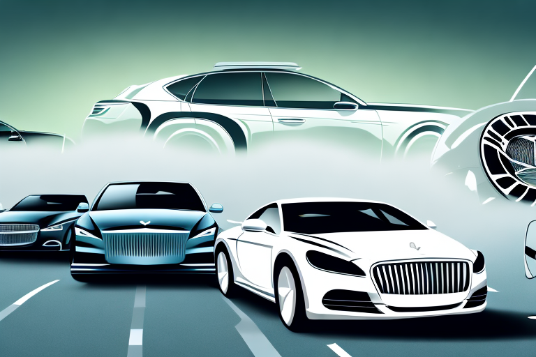 Several luxury cars on a highway