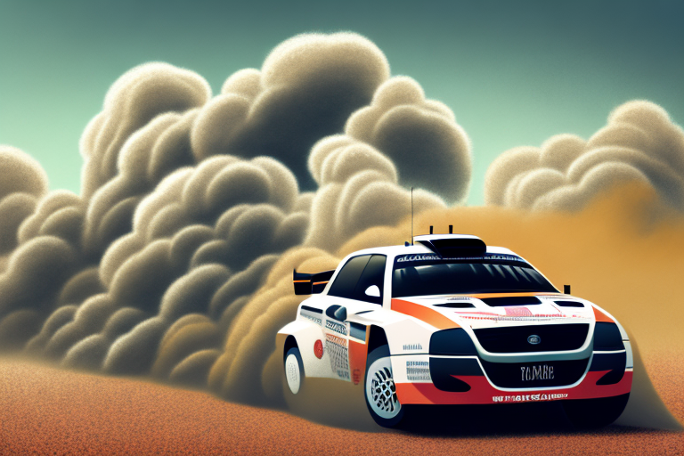 A rally car speeding on a dirt road