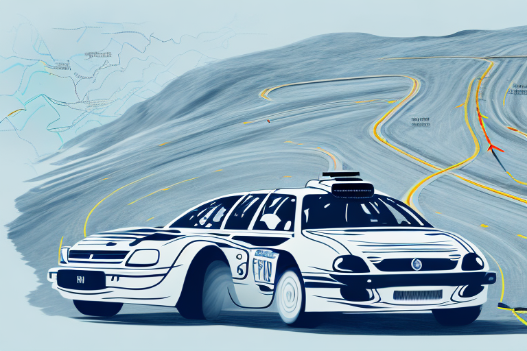A rally car speeding along a winding track