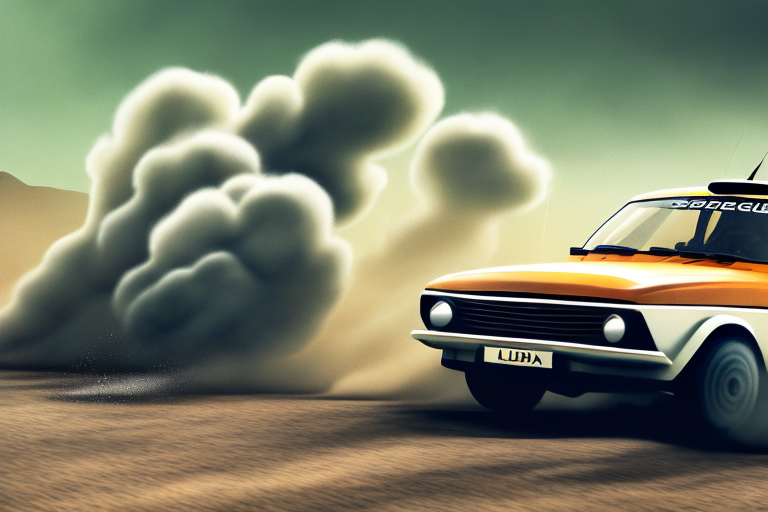 A lada car speeding through a rugged rally track